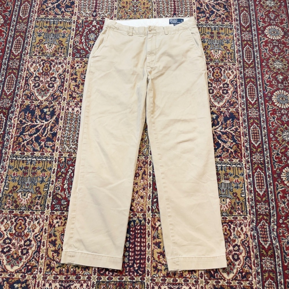 VTG 90s Polo Ralph Lauren Prospect Pant 33x32 Tan Cotton Chino Straight Leg